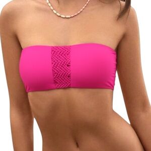 PQ Swim Erika Macrame Strapless Tie Back Bandeau Bikini Top Pink Topaz NWT S